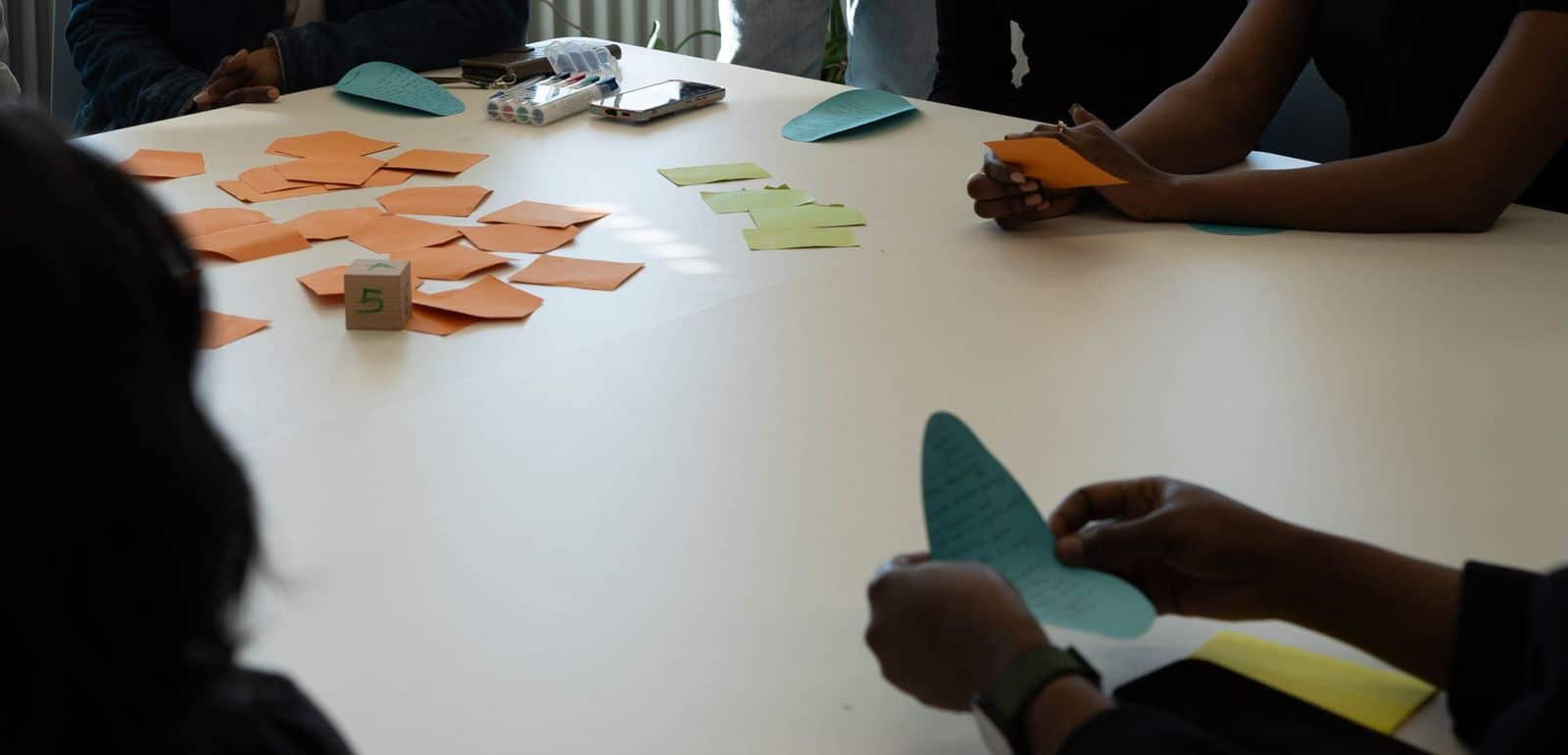 board table with sticky notes on it